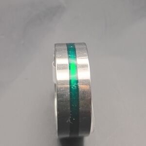 Stainless Steel Alloy Silver and Green Band Ring For Men Size 19 U.S Size 9.5